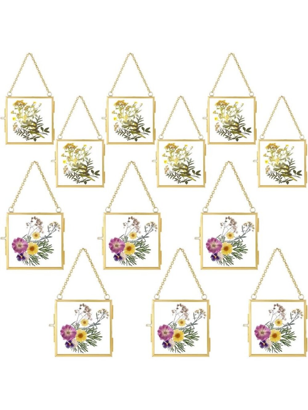 12pcs Pressed Flower Hanging Glass Frame Kit - DIY Home Decor, 2.4 & 3.2 Inch